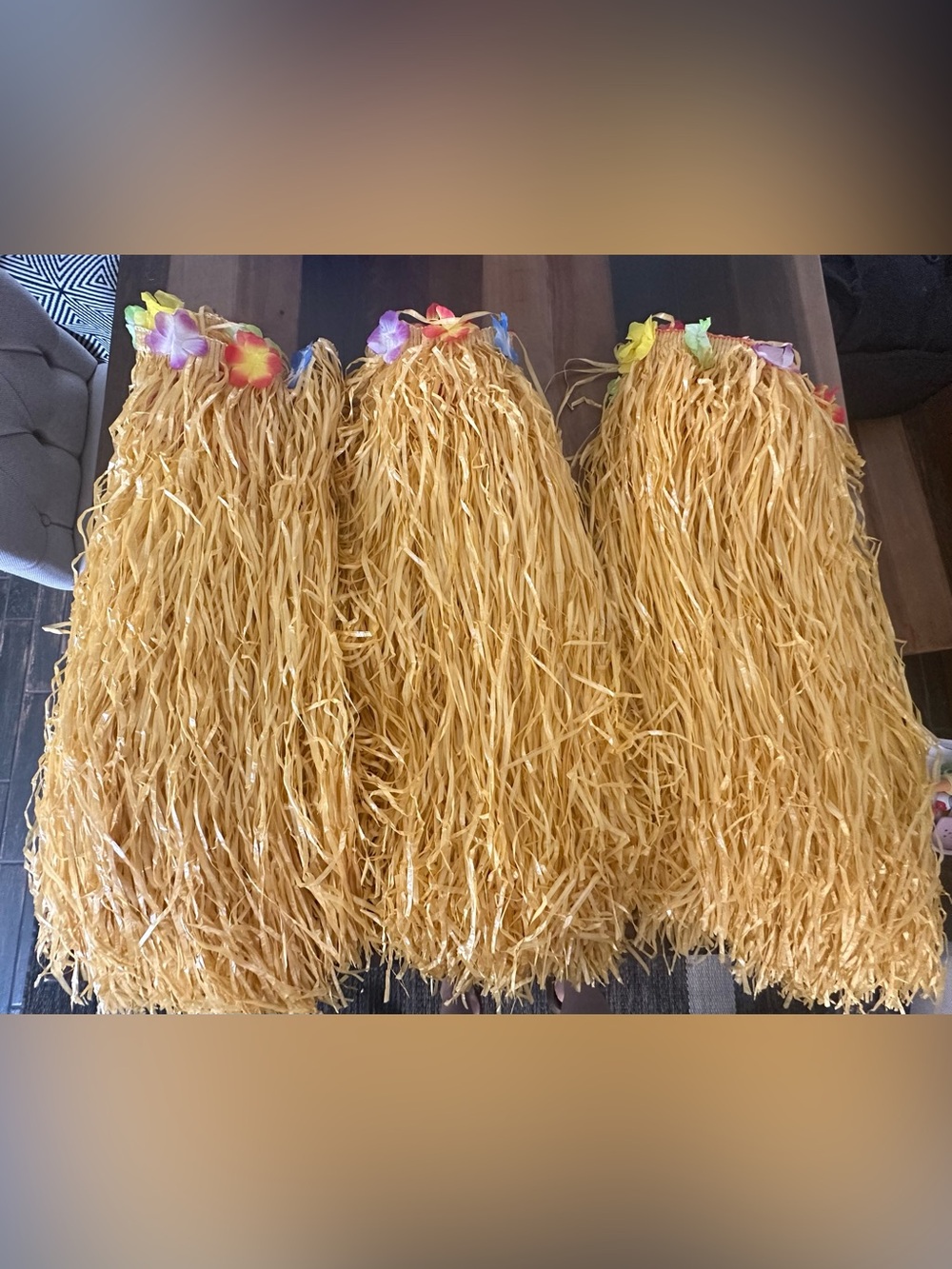 3 Grass table skirts for luau party. 9 feet x 29 inches